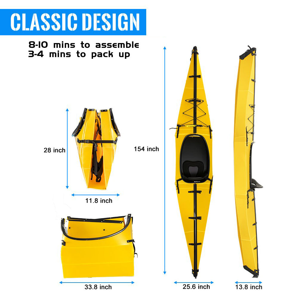 TERRAVENT K1 - Collapsing Folding Kayak, 154 inches, Yellow